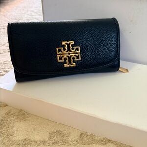 Tory Burch Black Wallet with Gold Logo